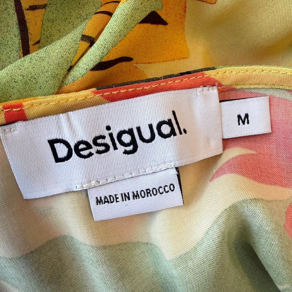 Desigual Tropical Floral Wrap Midi Dress Yellow Boho Resort Beach Vacation M - Picture 11 of 15